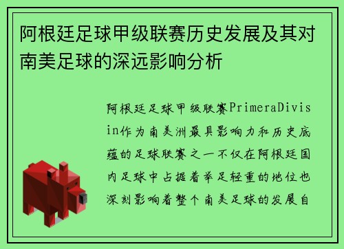 阿根廷足球甲级联赛历史发展及其对南美足球的深远影响分析